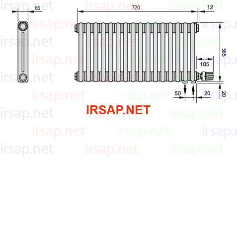 чертеж радиатора Irsap Tesi 20565-1620565-16-26-01